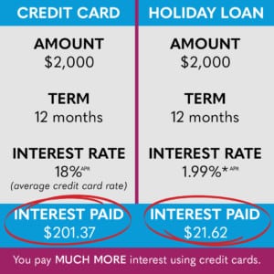 Chart illustration showing the interest paid between a credit card and holiday loan
